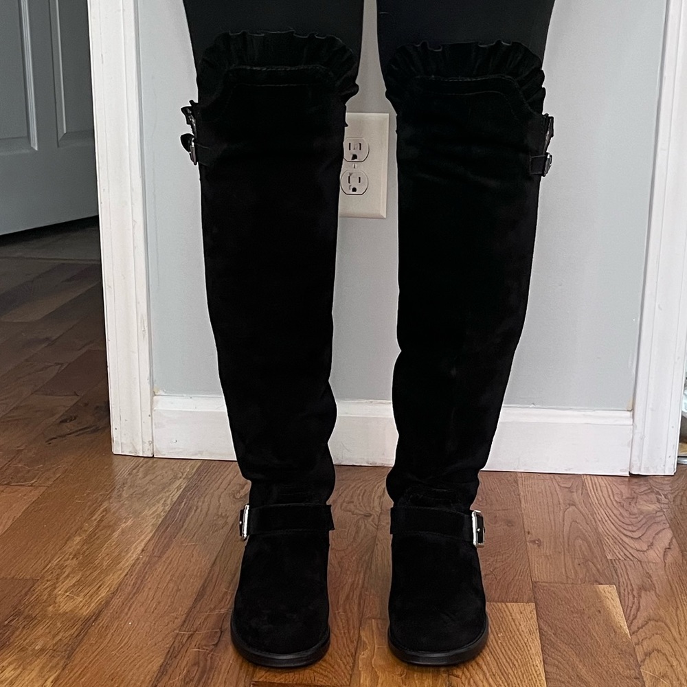 VALINTINO SUEDE RUFFLE OVER THE KNEE BOOT - Picture 8 of 16